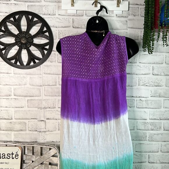 NWT Sunflower Tie Dye Beach Embroidered Sleeveless Dress Flowy Size Medium Boho - Picture 7 of 11